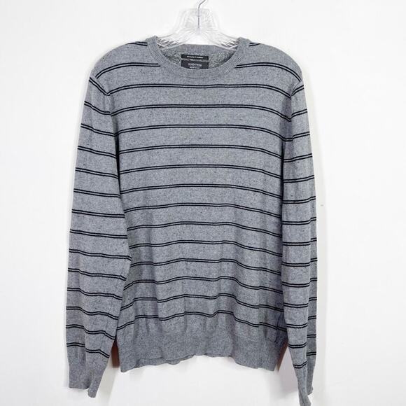 NORDSTROM Men’s Gray and Navy Striped Cashmere Blend Sweater Sz. L Large - Picture 1 of 3